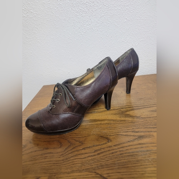 #2 Anne Klein AK Red Brown Round-Toe Oxford Booties with Stiletto Heel 8.5M - Picture 4 of 12